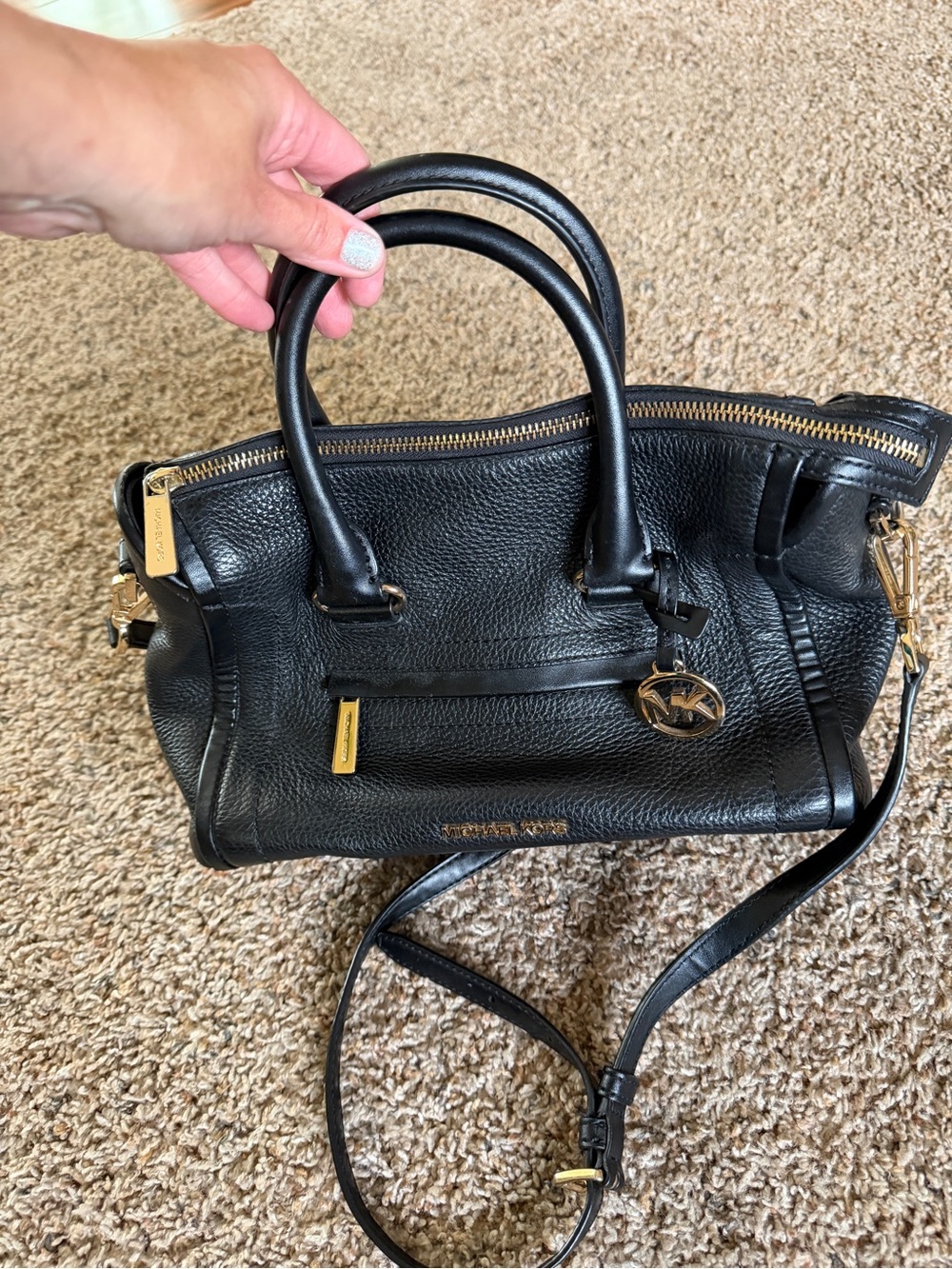 Michael Kors Black Pebbled Leather Satchel with Gold Hardware and Shoulder Strap - Picture 5 of 5